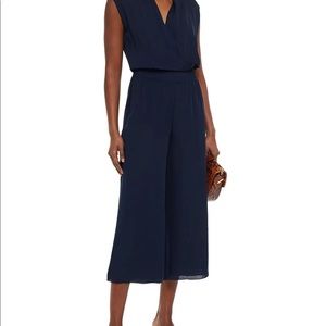 Theory- airy, cropped faux-wrap silk-georgette jumpsuit. Perfect for summer.